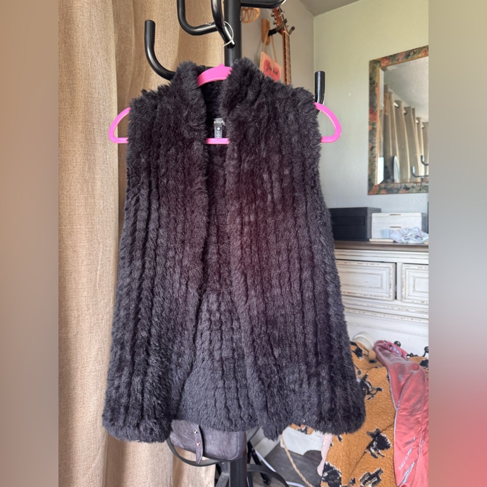 Aqua Black Faux Fur Vest